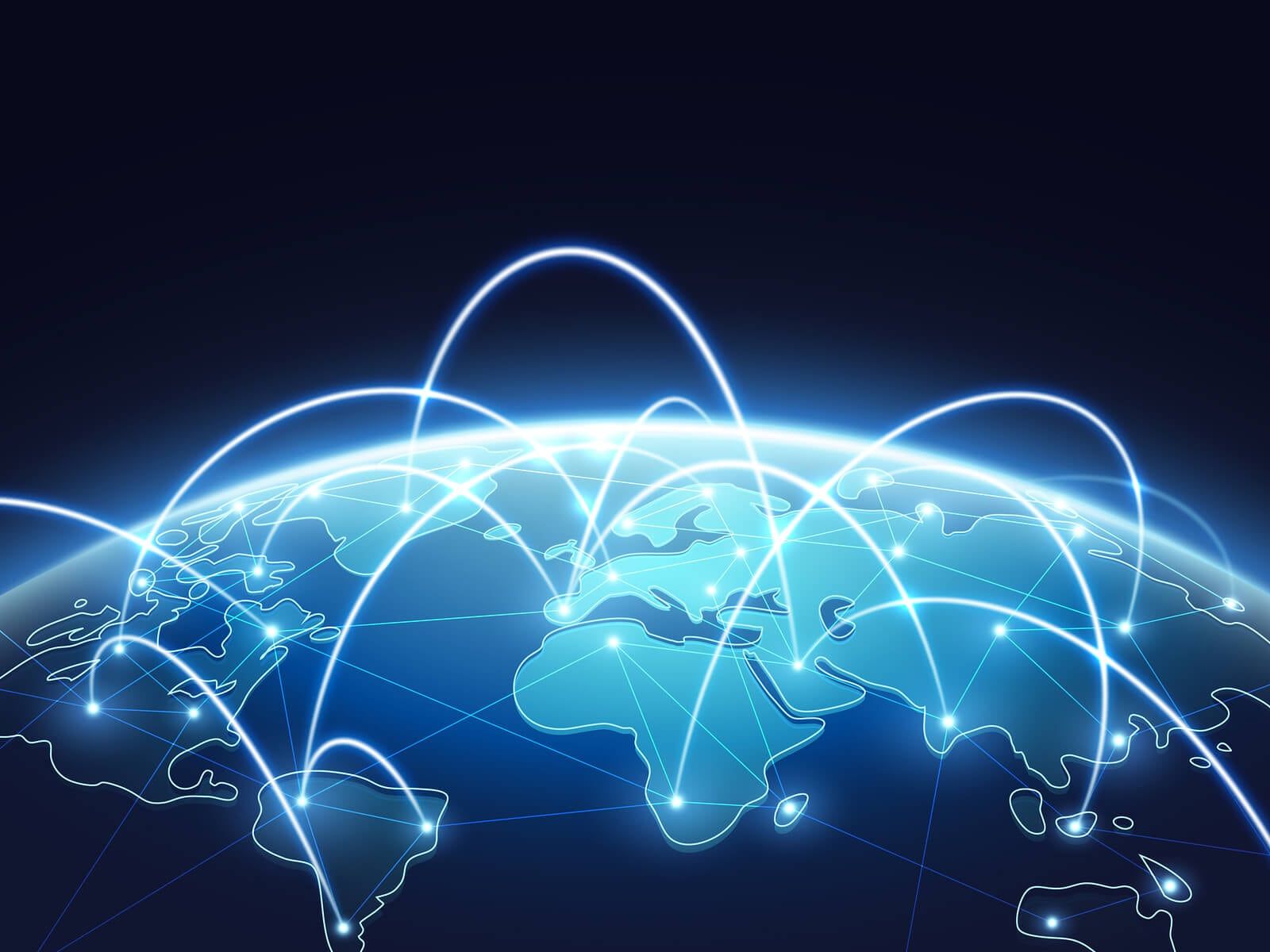 Illustration of a glowing world map representing global network connectivity